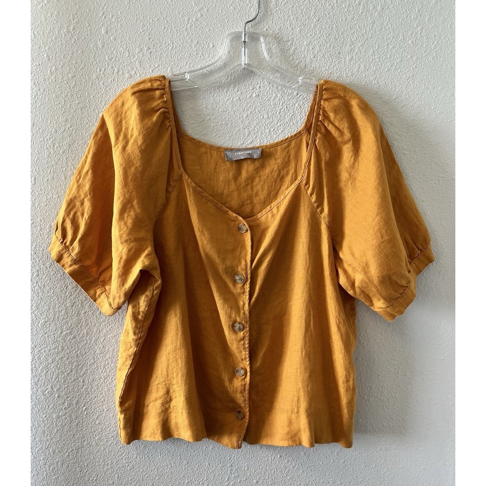 Everlane Mustard Yellow Button-Front Puff Sleeve Blouse